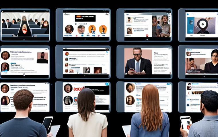 **
A diverse group of people engaging with social media on their phones, tablets, and laptops. The background includes subtle icons representing trending topics, news, and discussions, highlighting the power of social media in shaping opinions.
**