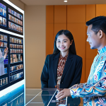 ** A diverse group of people collaborating around a holographic display showing AI data analysis. The atmosphere is bright and optimistic. Some are wearing traditional Malaysian batik, others modern business attire, reflecting a blend of old and new. Focus on collaboration and future technology adoption in Malaysia.

**